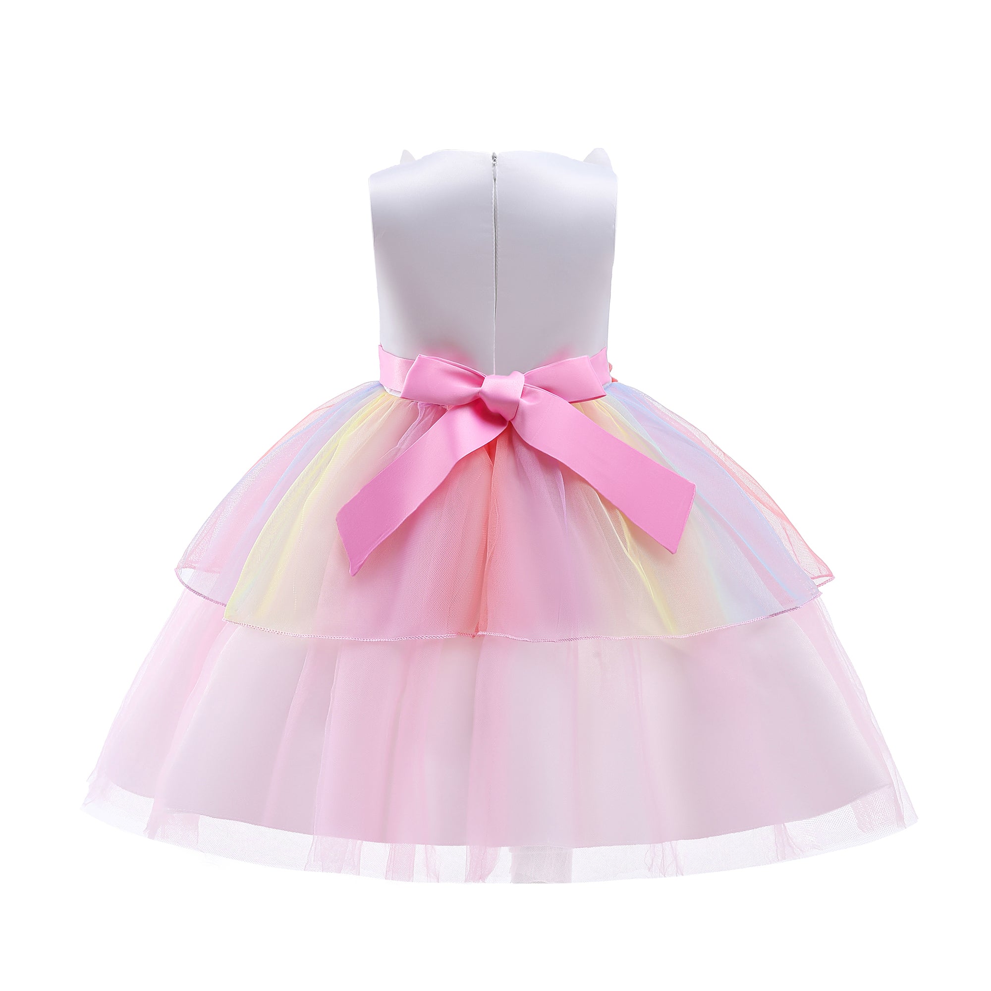 Pink Floral Printed Layered Net Fit & Flare Dress