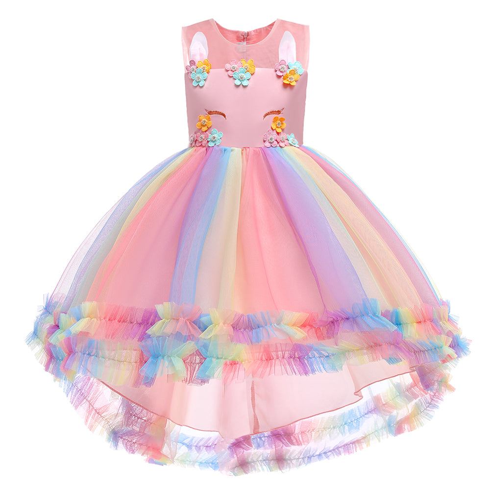 Girls Pink Colourblocked Ruffled Fit & Flare Midi Dress