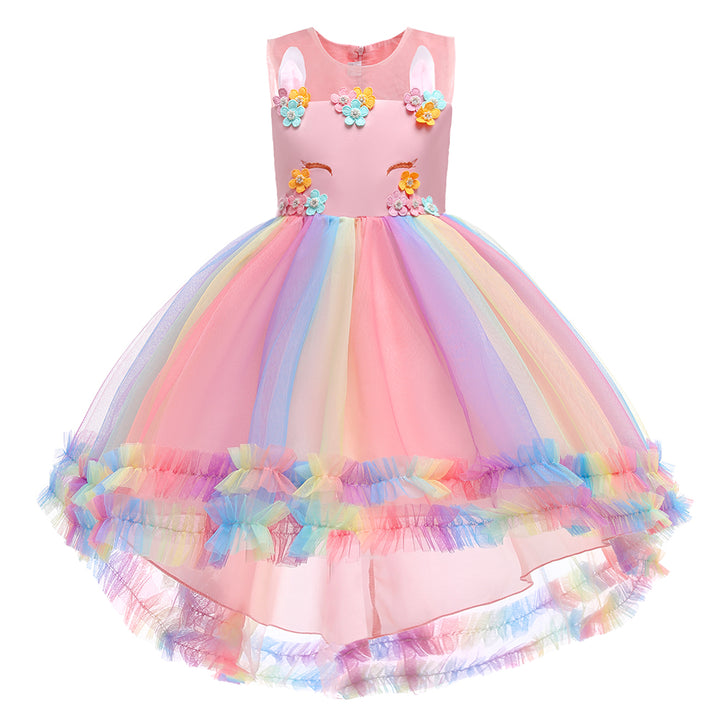 Girls Pink Colourblocked Ruffled Fit & Flare Midi Dress