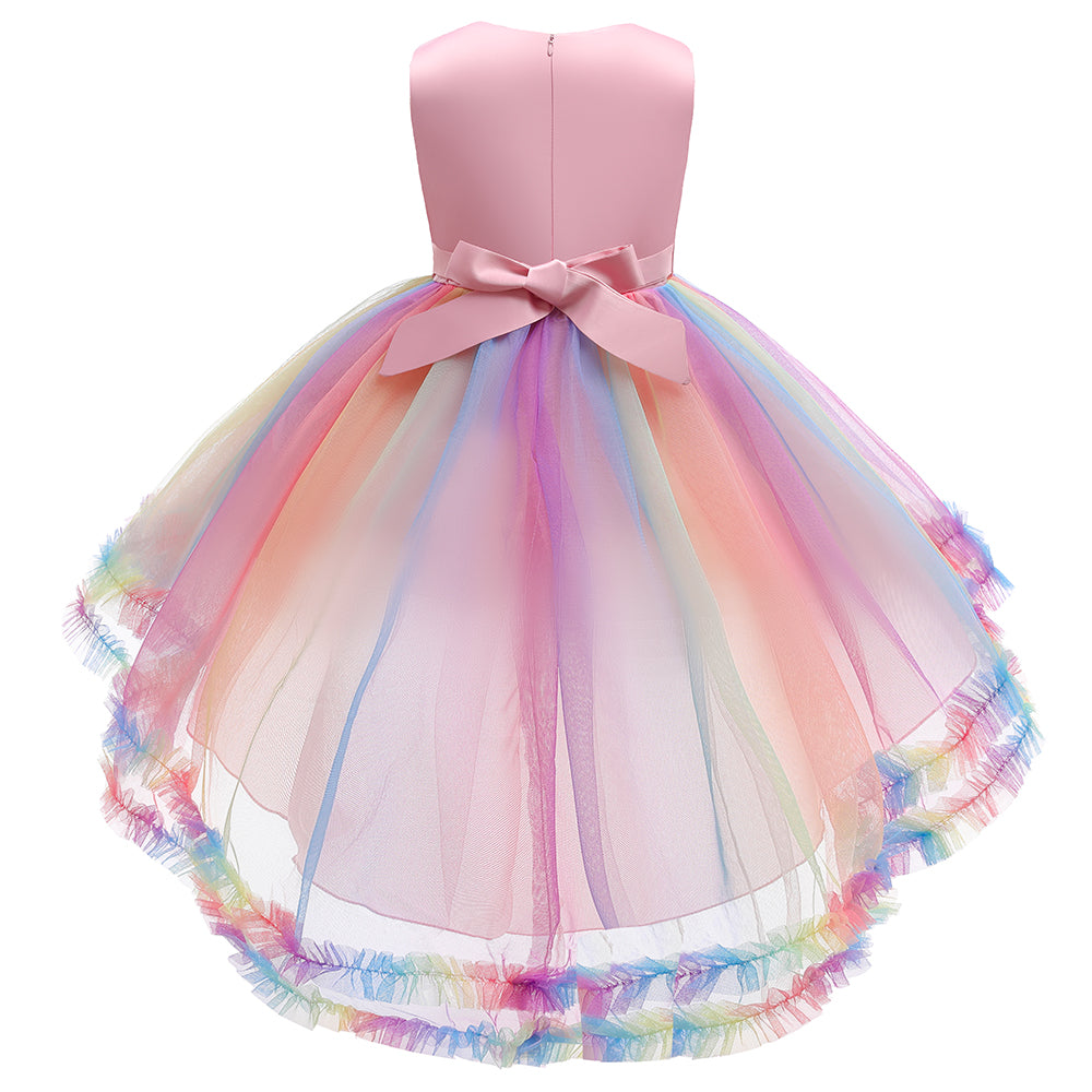 Girls Pink Colourblocked Ruffled Fit & Flare Midi Dress