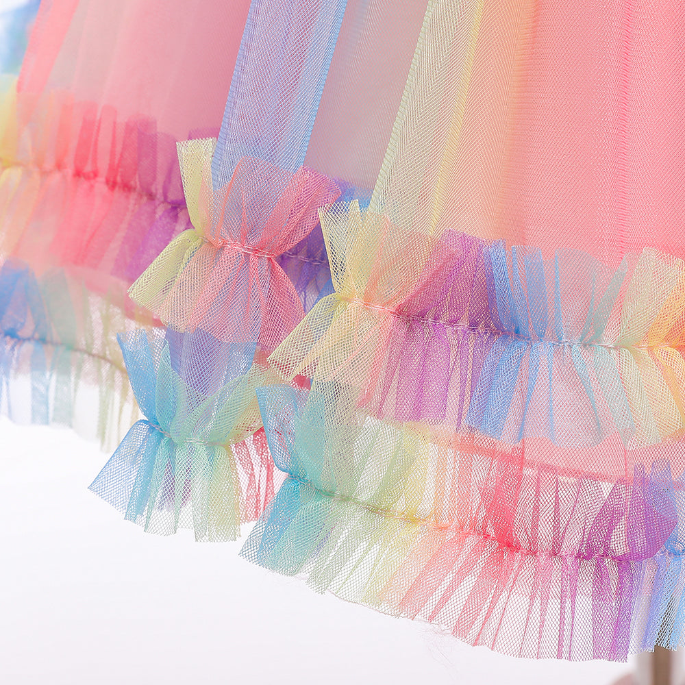 Girls Pink Colourblocked Ruffled Fit & Flare Midi Dress