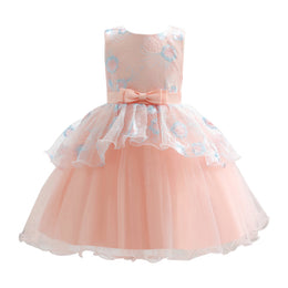 Girls Pink Floral Layered Cotton Balloon Mini Dress