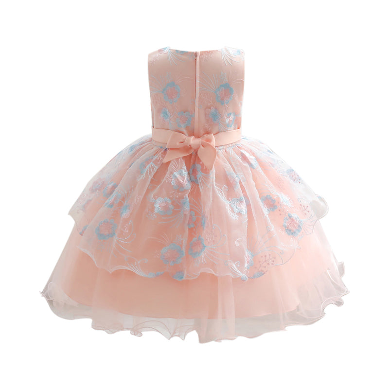 Girls Pink Floral Layered Cotton Balloon Mini Dress