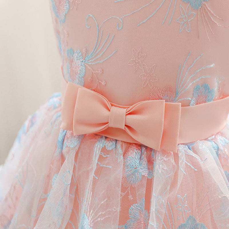 Girls Pink Floral Layered Cotton Balloon Mini Dress