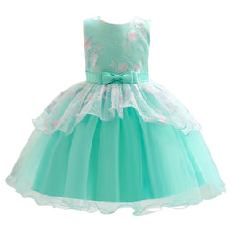 Girls Green Floral Printed Sleeveless Fit and Flare Layered Balloon Mini Dress