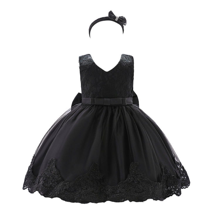 Girls Black Self Design Fit & Flare Dress Comes With Hairband