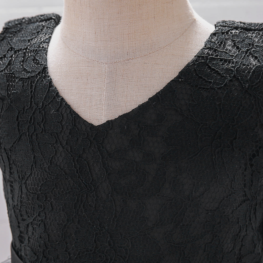 Girls Black Self Design Fit & Flare Dress Comes With Hairband