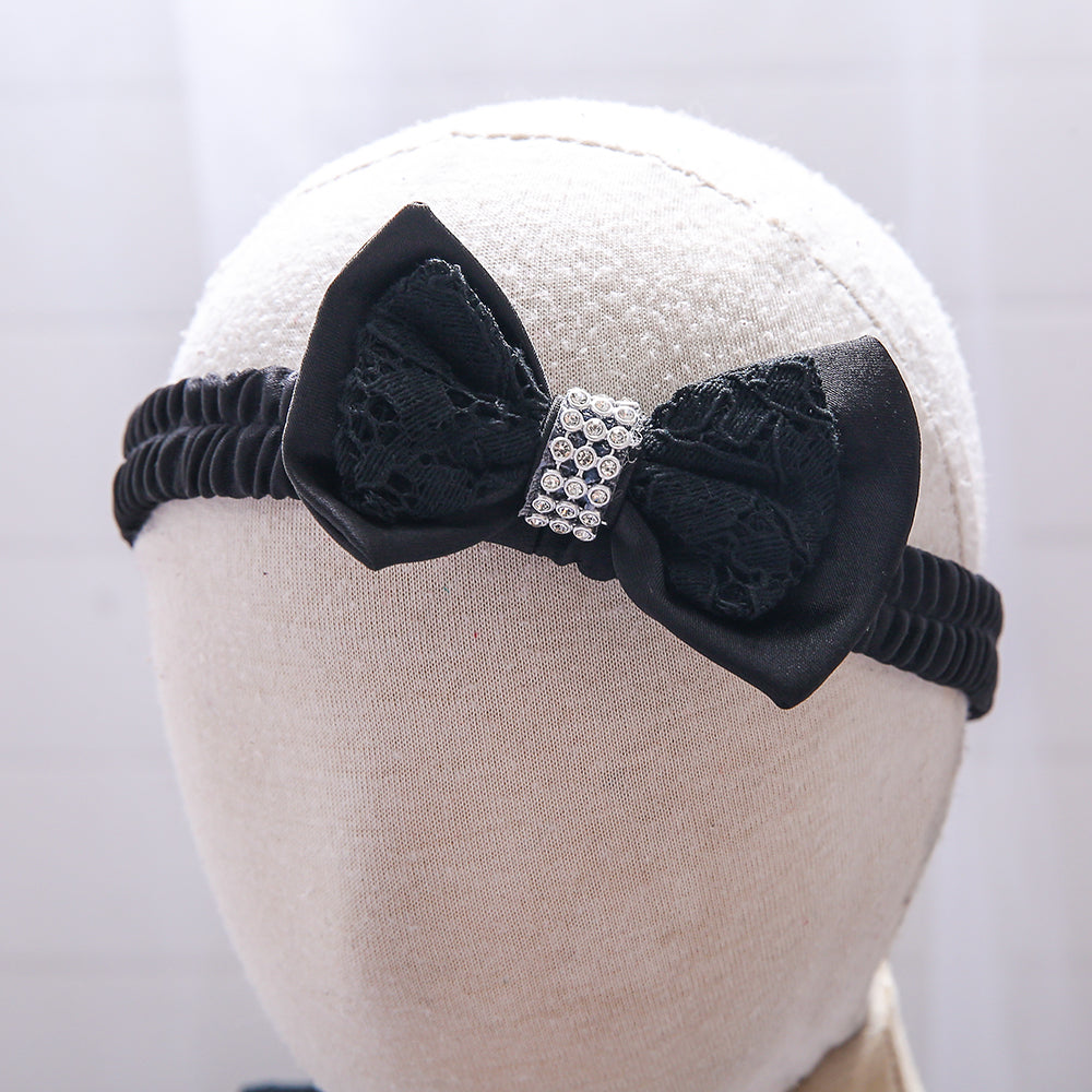 Girls Black Self Design Fit & Flare Dress Comes With Hairband
