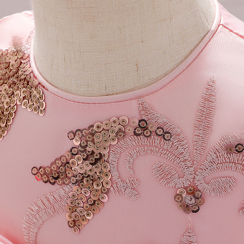Pink & Gold Toned Embellished Fit & Flare Party Maxi Dress