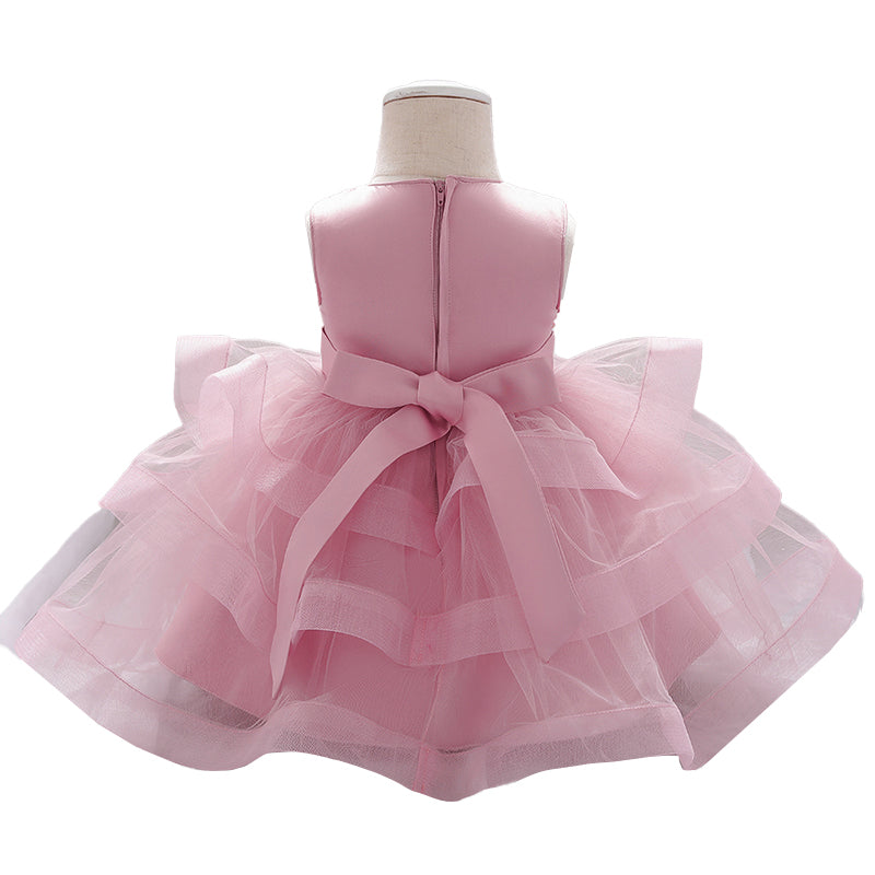 Girls Pink Floral Embellished Round Neck Fit & Flare Dress