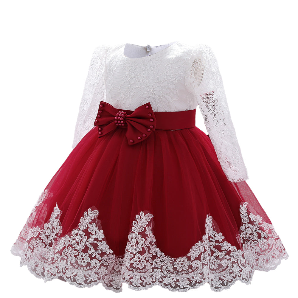 Maroon Applique Work Balloon Mini Dress