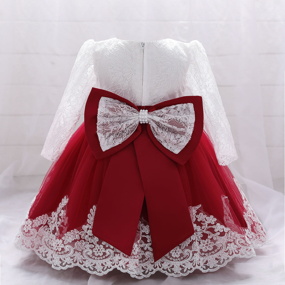 Maroon Applique Work Balloon Mini Dress