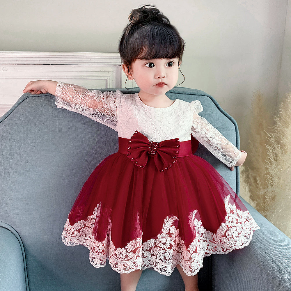 Maroon Applique Work Balloon Mini Dress