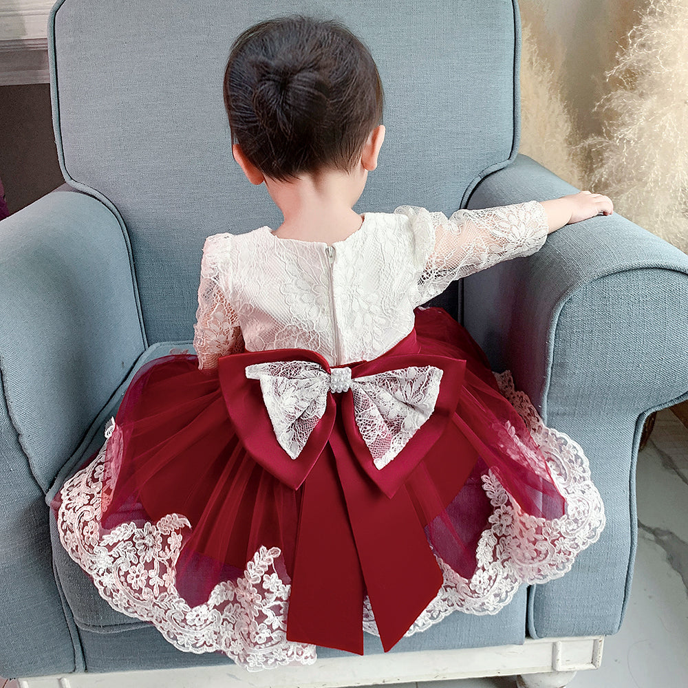Maroon Applique Work Balloon Mini Dress