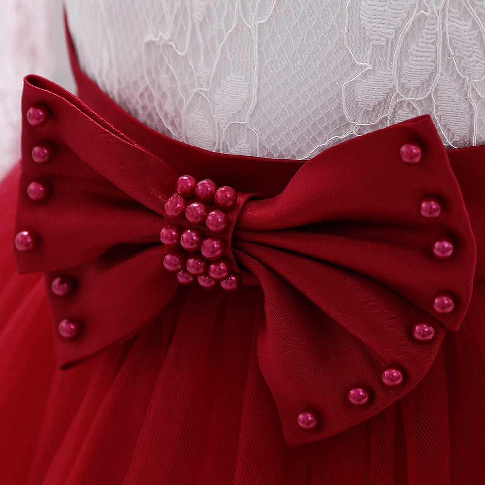 Maroon Applique Work Balloon Mini Dress