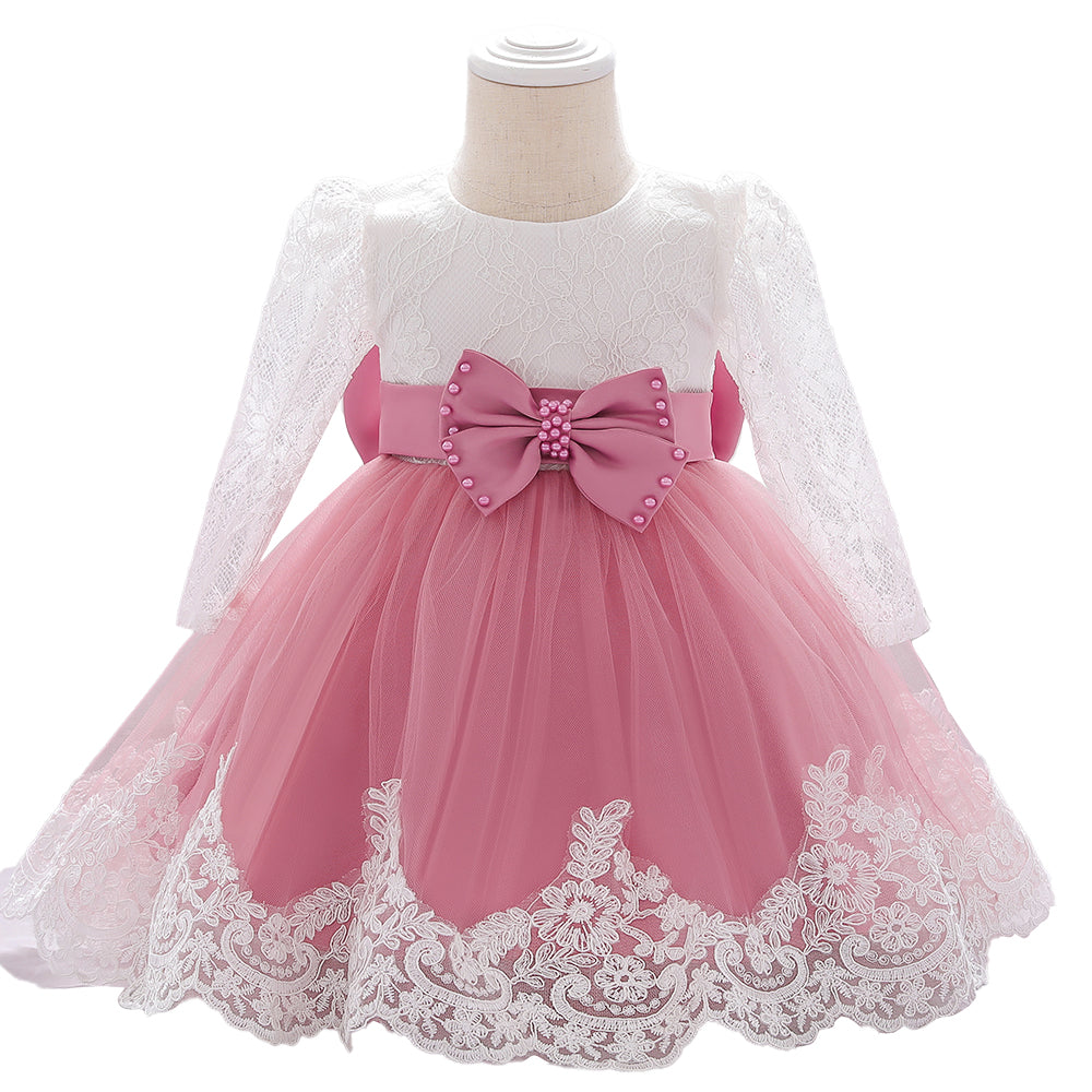 Round Neck Long Puff Sleeves Sheer Fit & Flare Dress
