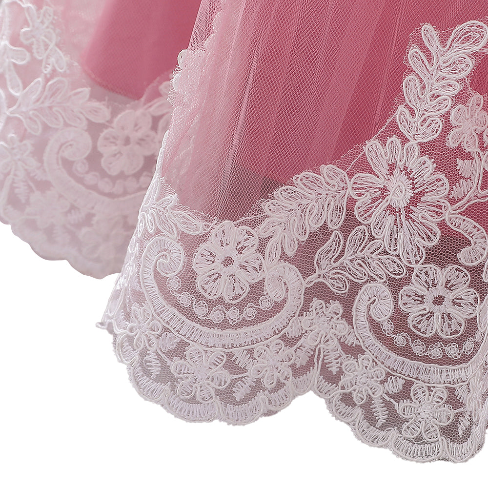 Round Neck Long Puff Sleeves Sheer Fit & Flare Dress