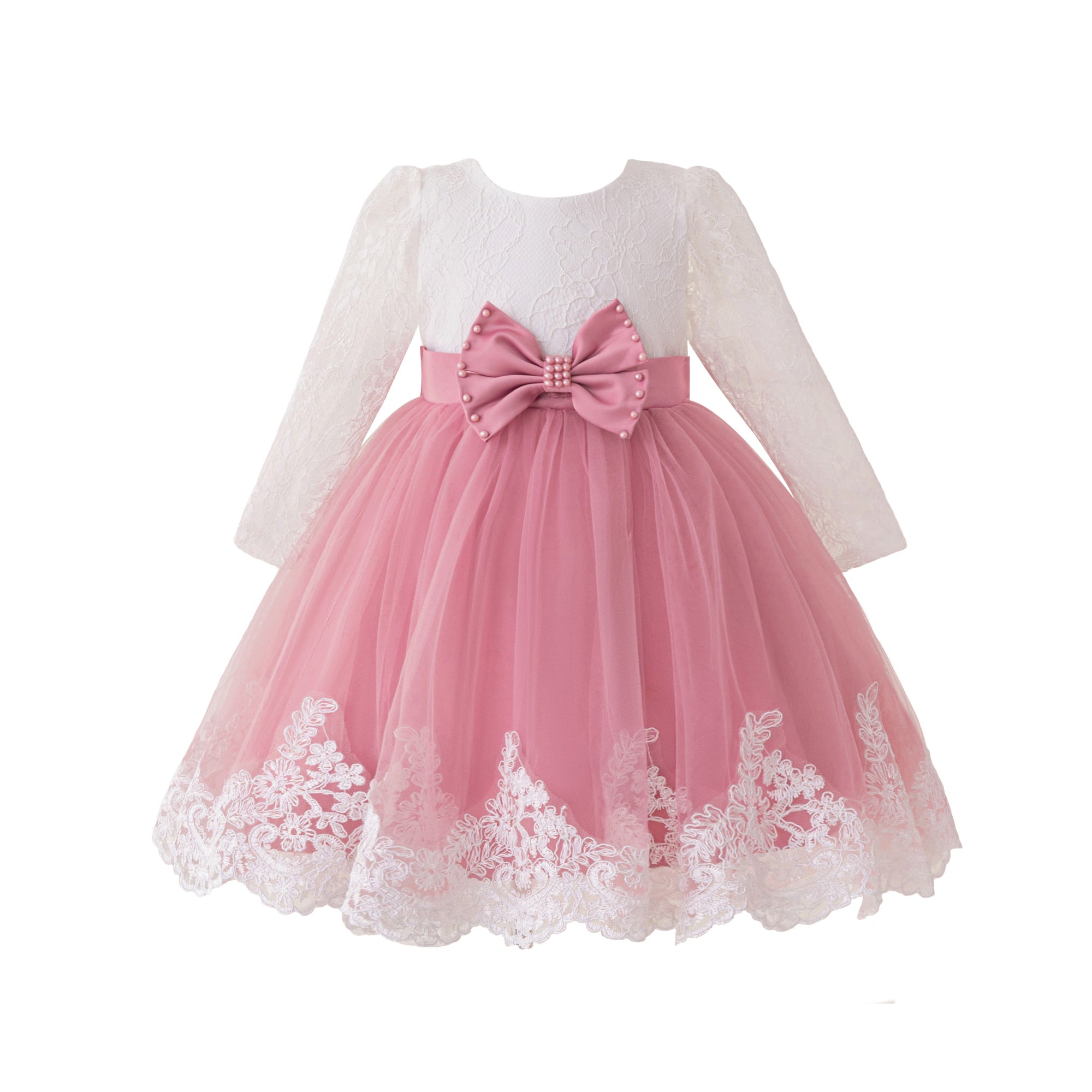 Girl Colourblocked Embroidered Lace A-Line Midi Dress
