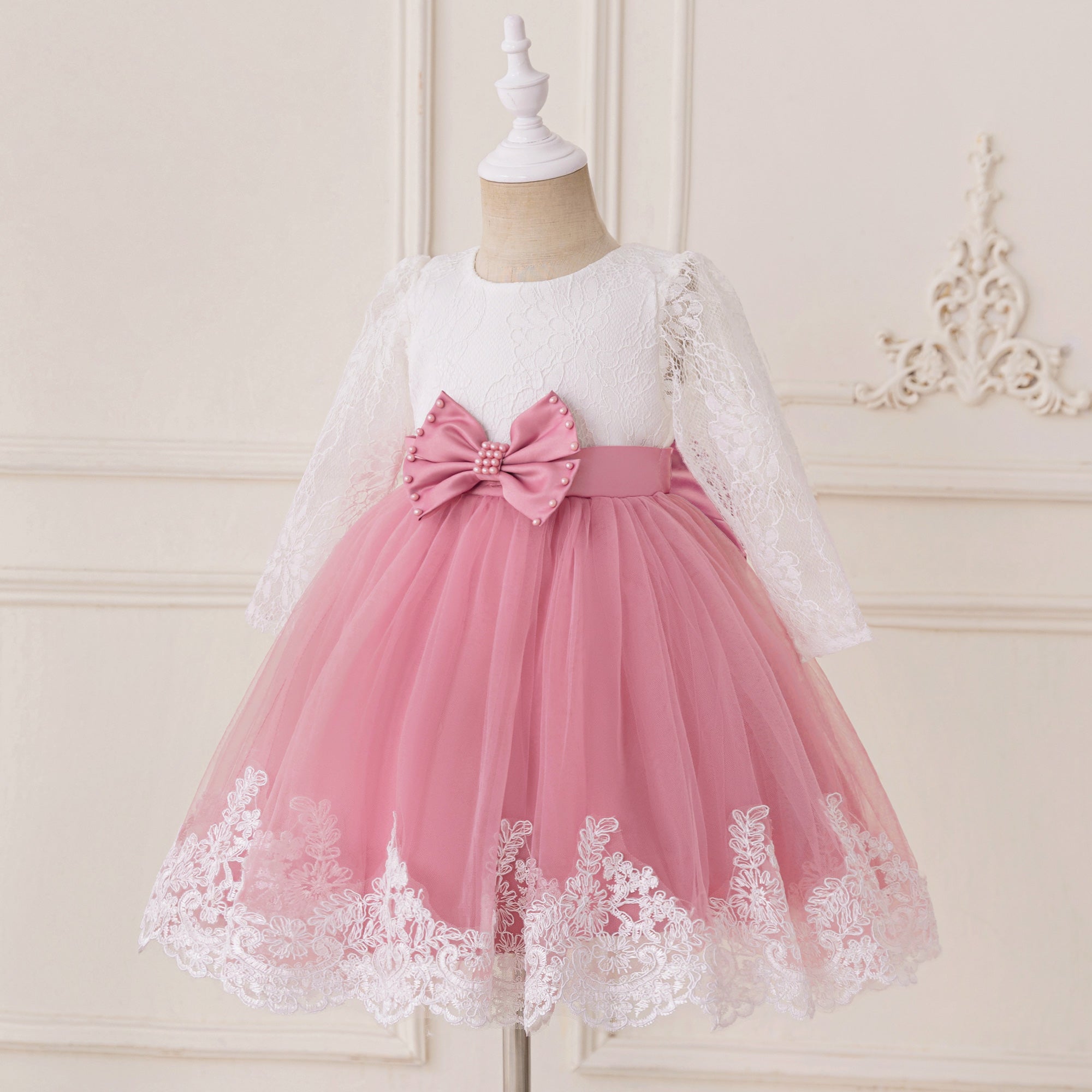 Girl Colourblocked Embroidered Lace A-Line Midi Dress