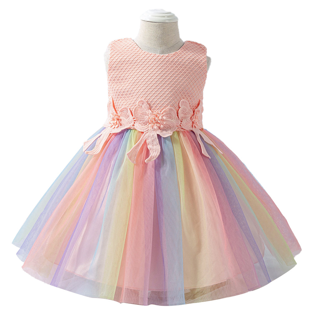 Girls Pink Self Design Fit & Flare Dress
