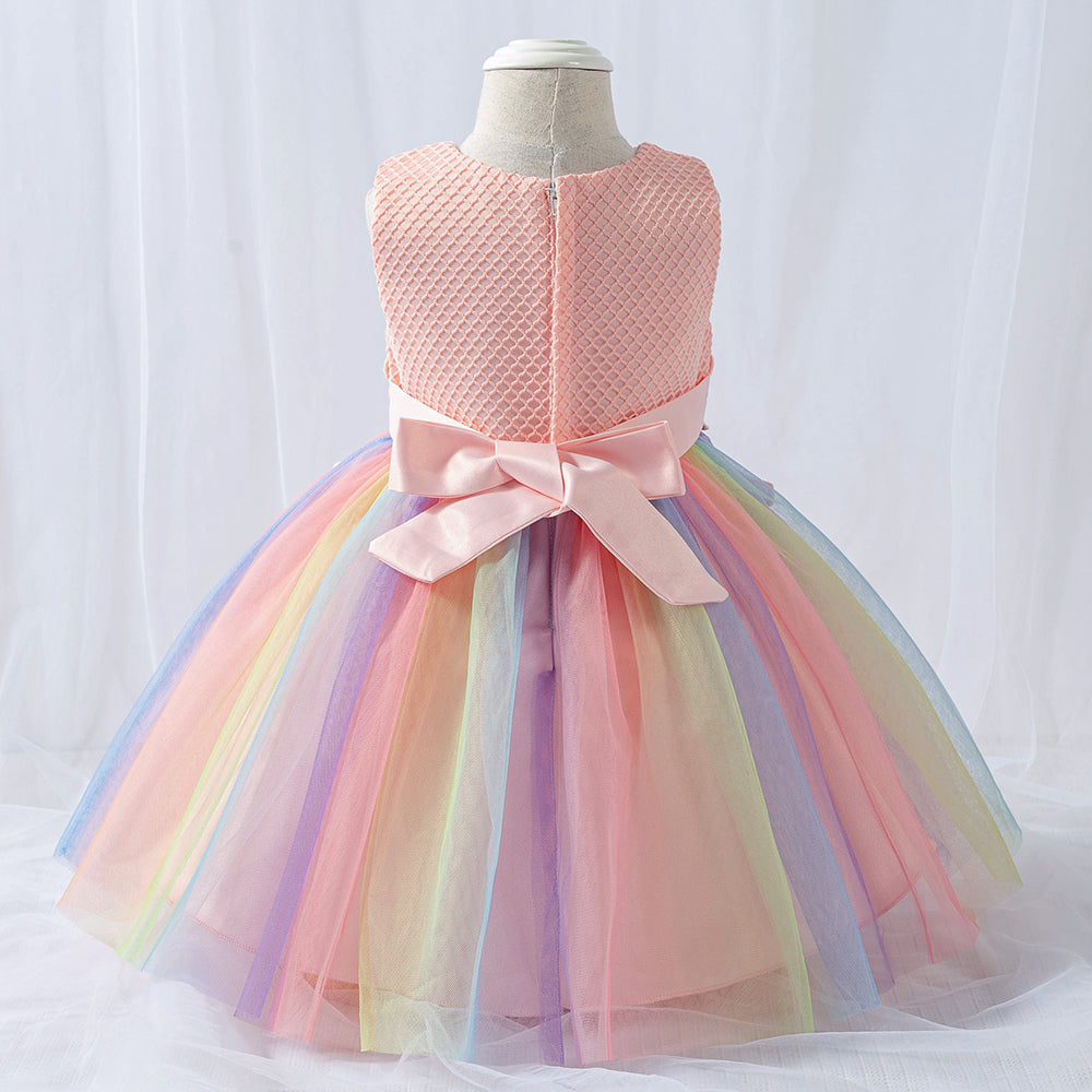 Girls Pink Self Design Fit & Flare Dress