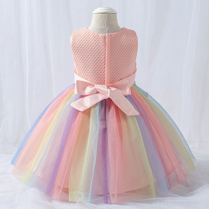 Girls Pink Self Design Fit & Flare Dress