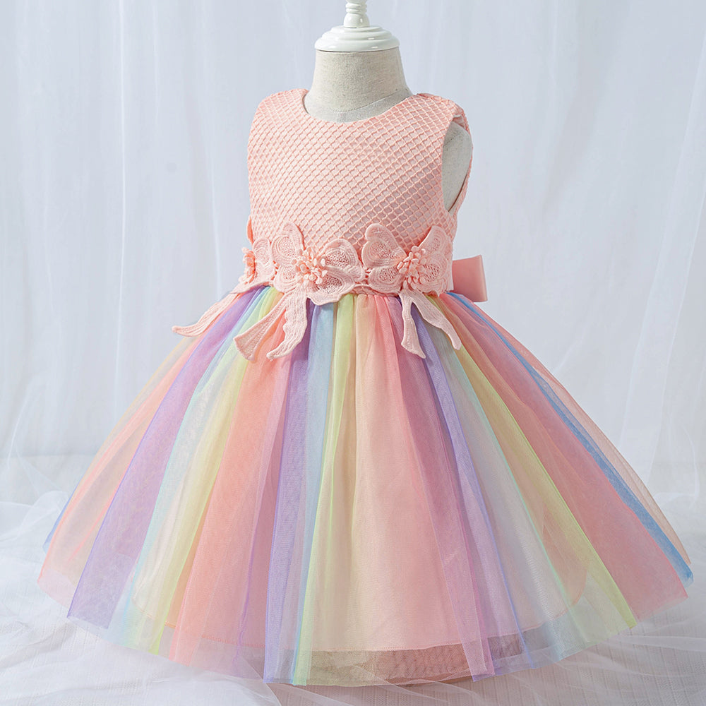 Girls Pink Self Design Fit & Flare Dress