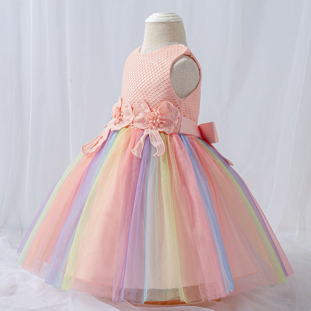 Girls Pink Self Design Fit & Flare Dress