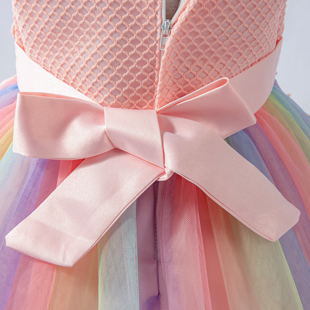 Girls Pink Self Design Fit & Flare Dress