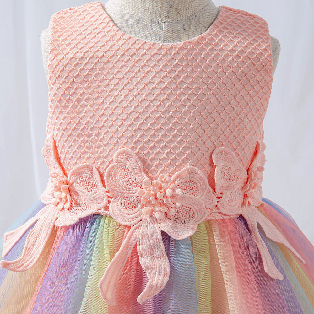 Girls Pink Self Design Fit & Flare Dress