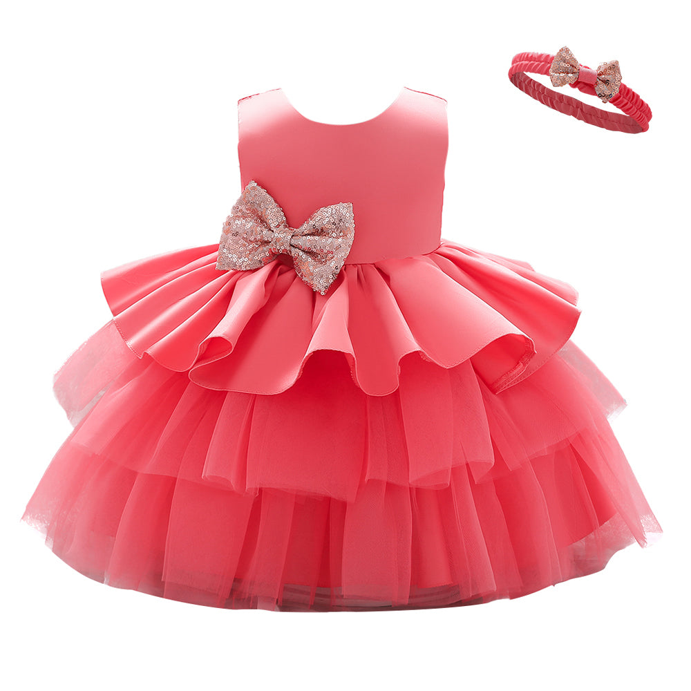 Girls Fuchsia Layered Balloon Fit and Flare Mini Dress