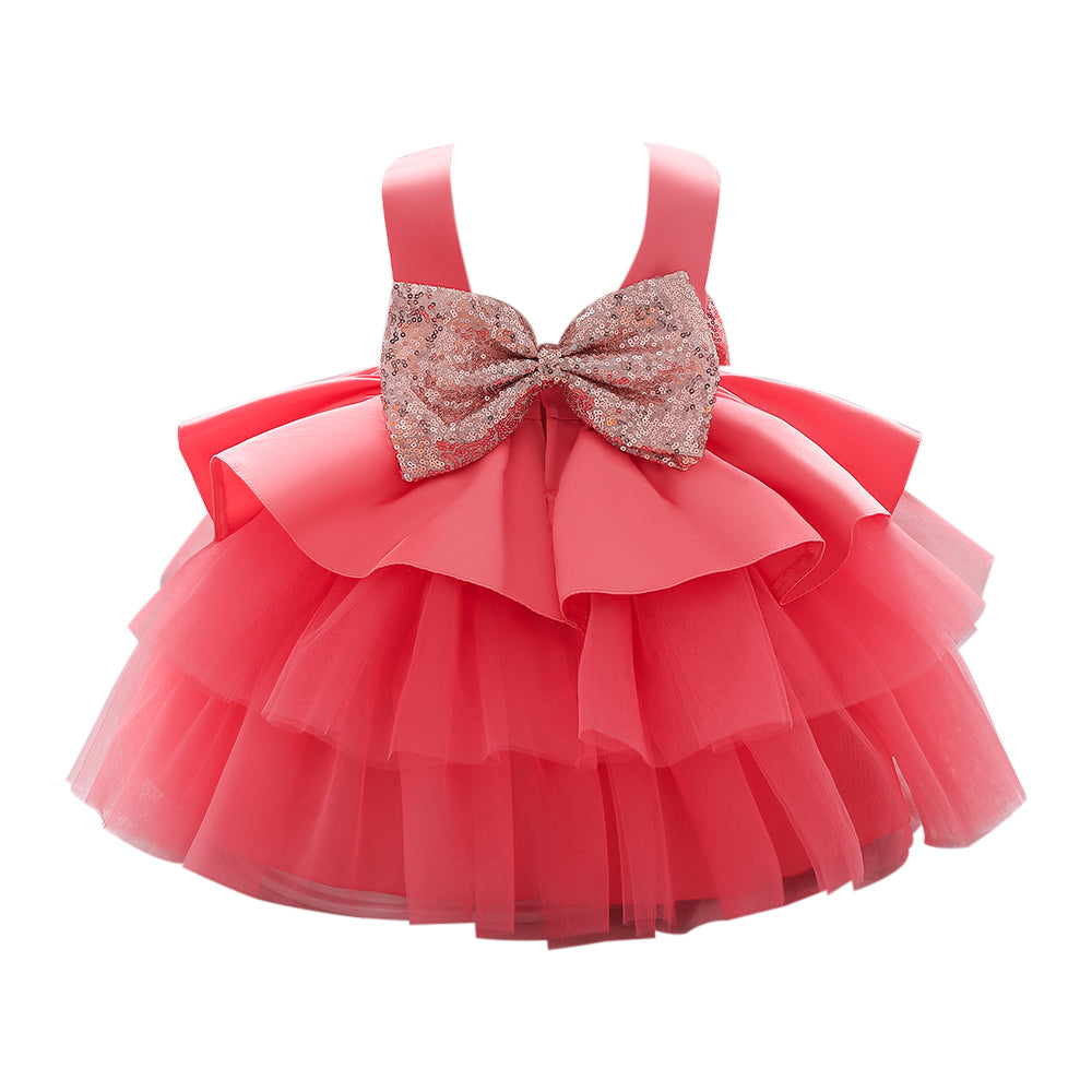 Girls Fuchsia Layered Balloon Fit and Flare Mini Dress