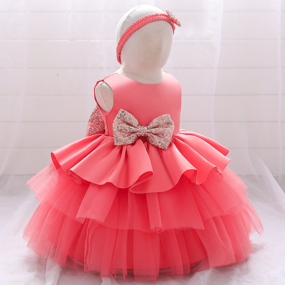 Girls Fuchsia Layered Balloon Fit and Flare Mini Dress