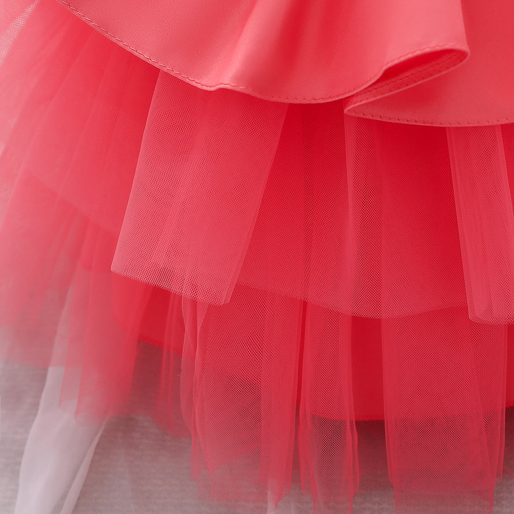 Girls Fuchsia Layered Balloon Fit and Flare Mini Dress