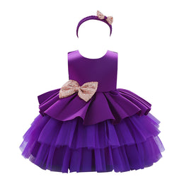 Girls Purple Sleeveless Layered Balloon Fit and Flare Mini Dress