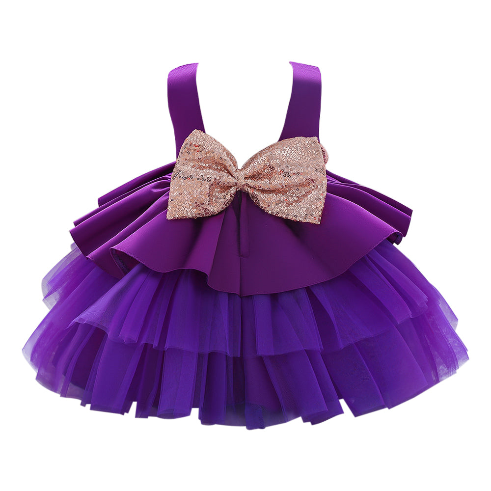 Girls Purple Sleeveless Layered Balloon Fit and Flare Mini Dress
