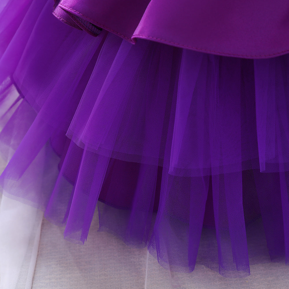 Girls Purple Sleeveless Layered Balloon Fit and Flare Mini Dress