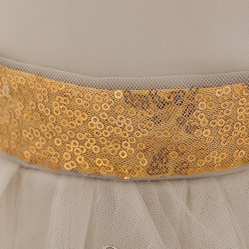 Girls Champagne Ethnic Motifs Embroidered Fit & Flare Balloon Dress