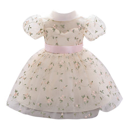 Girls Floral Printed Puff Sleeves Fit & Flare Dress