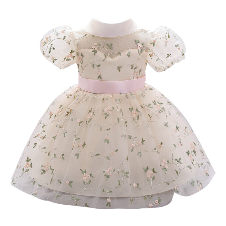 Girls Floral Printed Puff Sleeves Fit & Flare Dress