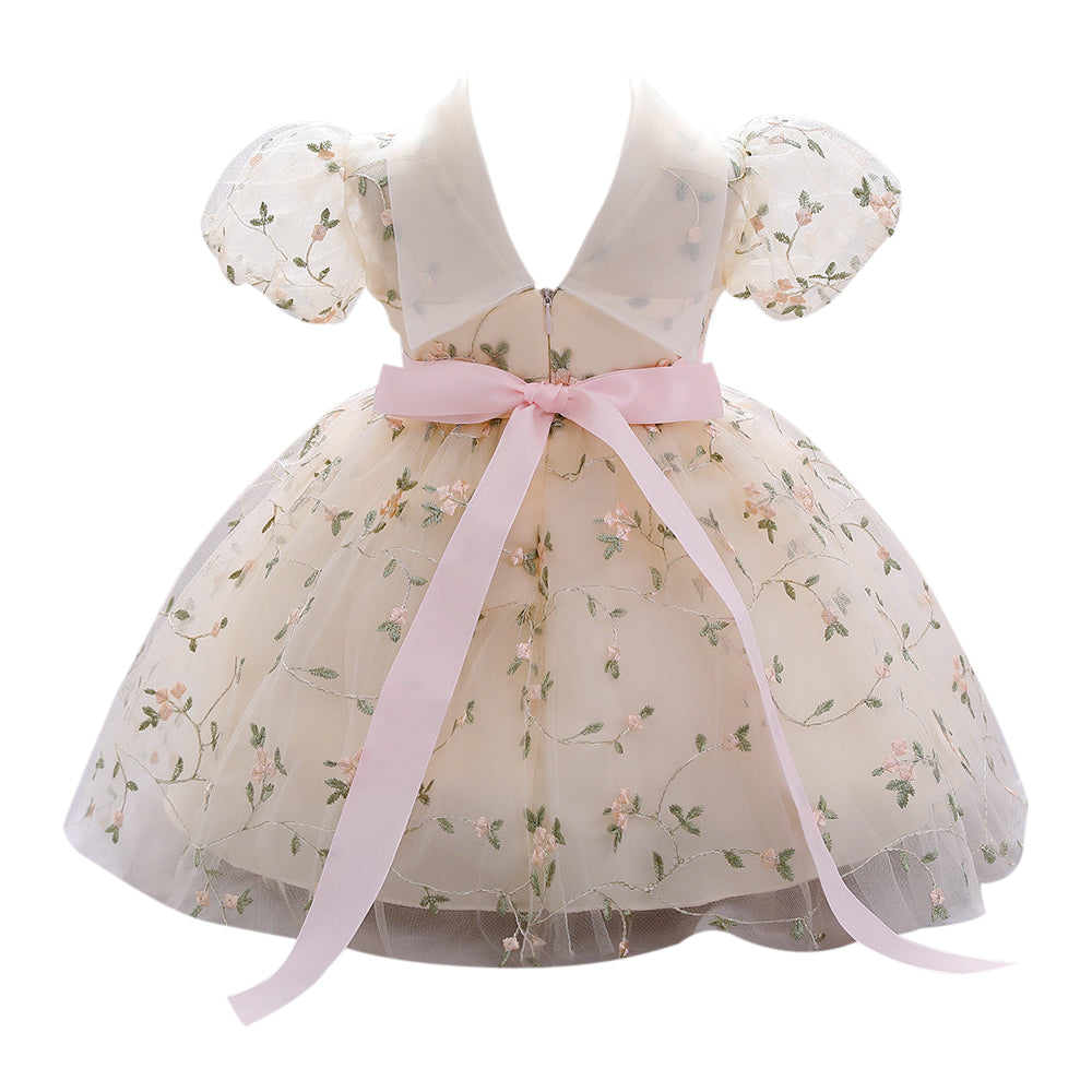 Girls Floral Printed Puff Sleeves Fit & Flare Dress