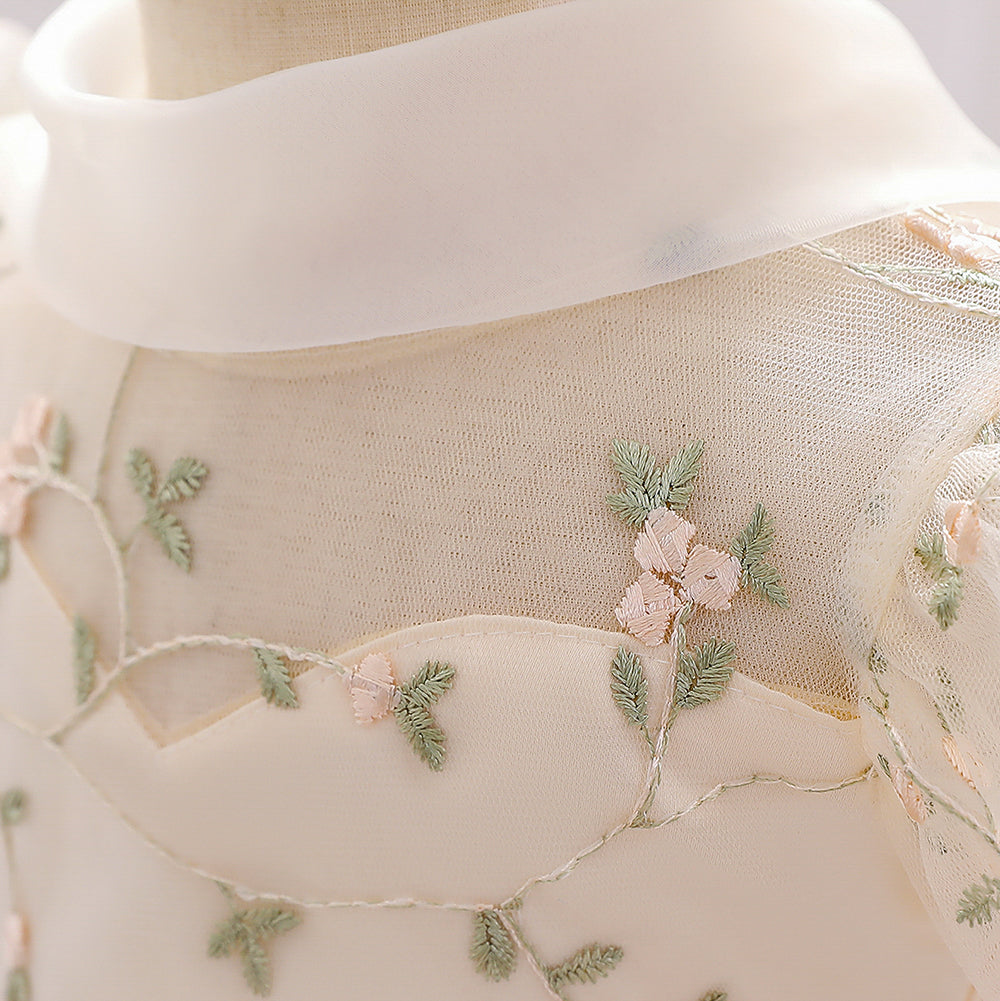 Girls Floral Printed Puff Sleeves Fit & Flare Dress