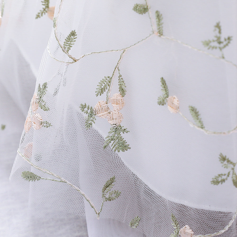 Girls White Floral Print  Applique Fit & Flare Dress