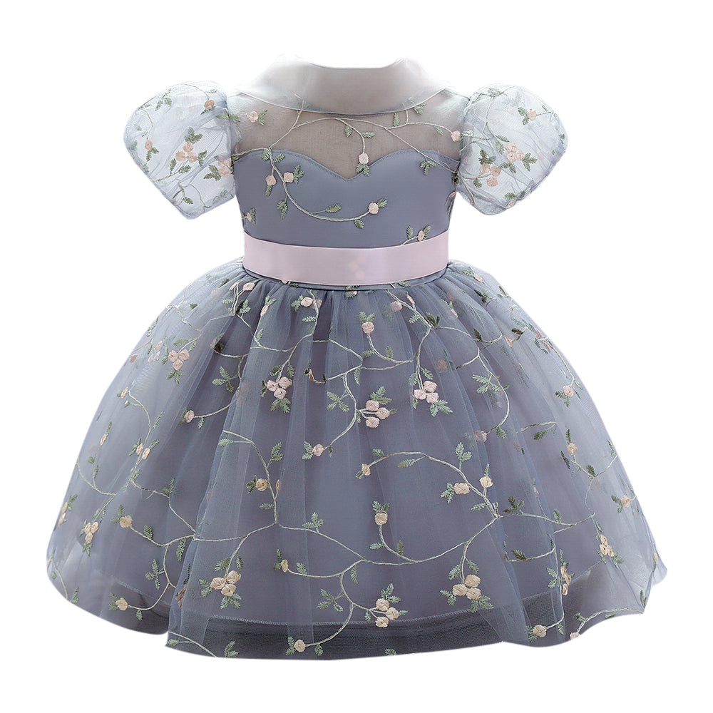 Girls Floral Embroidered Lace Fit & Flare Midi Dress