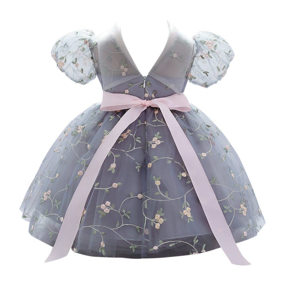 Girls Floral Embroidered Lace Fit & Flare Midi Dress