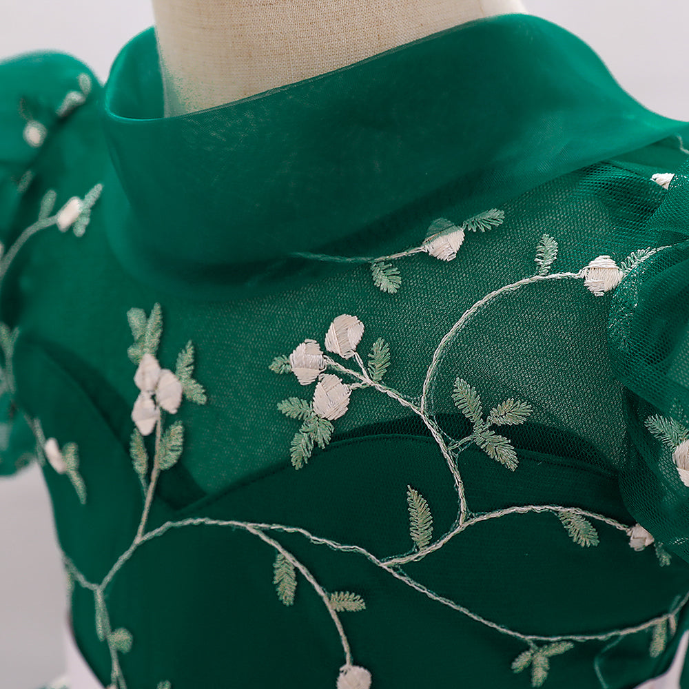 Girls Green Floral Printed Puff Sleeve Fit & Flare Dress