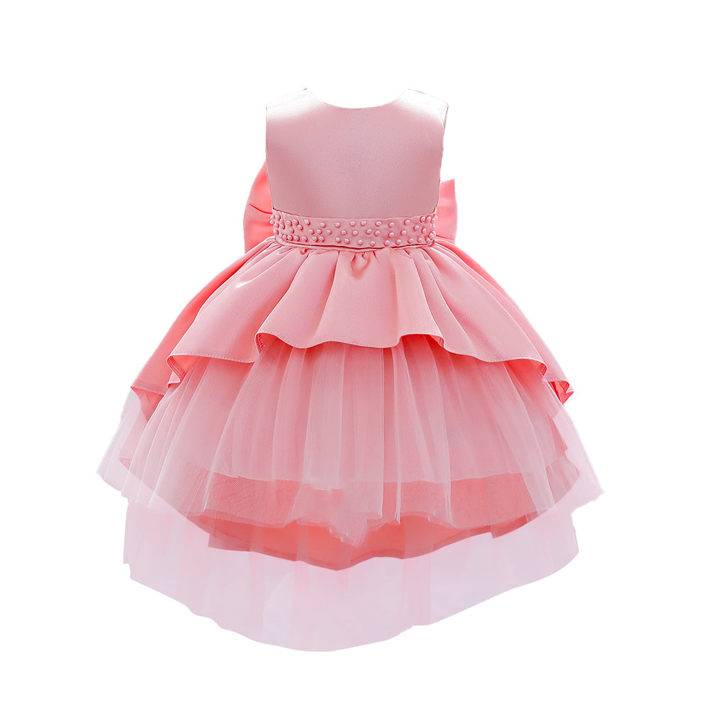 Girls Peach-Coloured Embellished Layered Fit & Flare Midi Dress