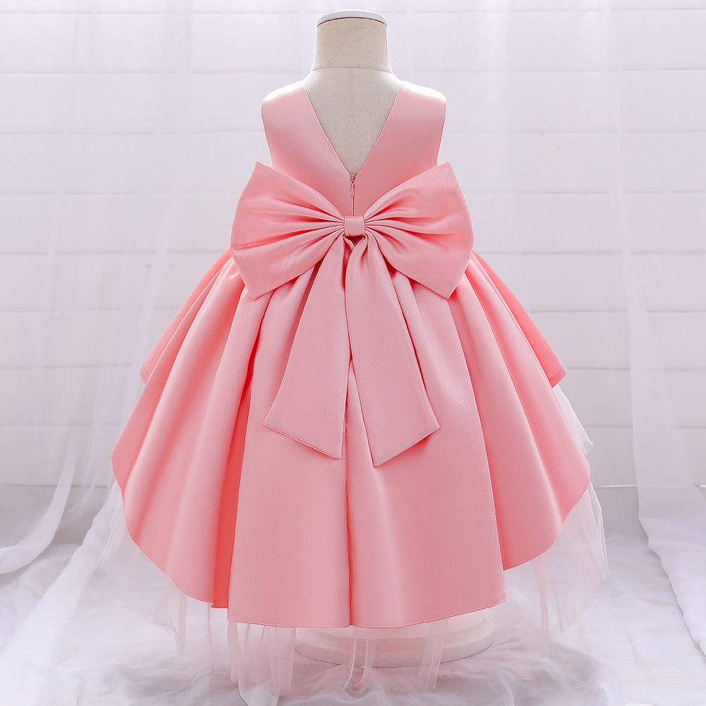 Girls Peach-Coloured Embellished Layered Fit & Flare Midi Dress