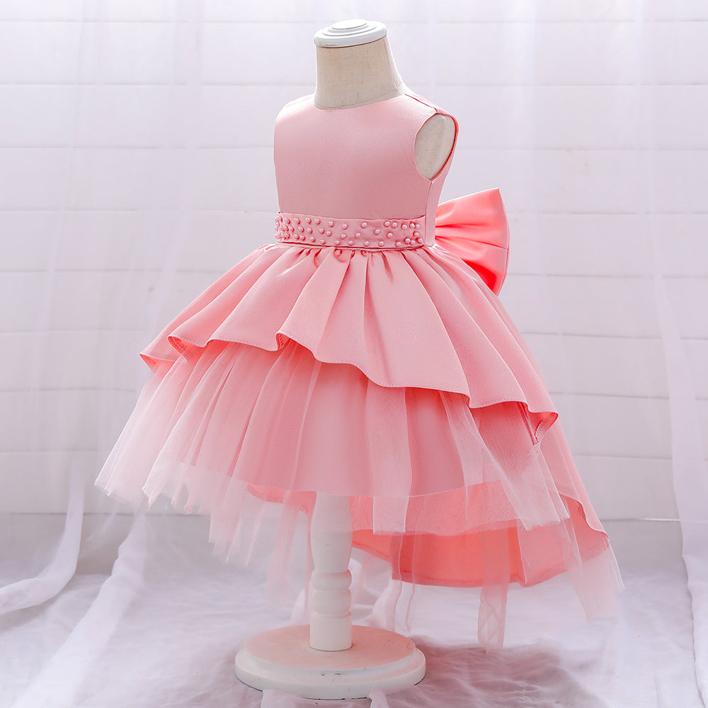Girls Peach-Coloured Embellished Layered Fit & Flare Midi Dress