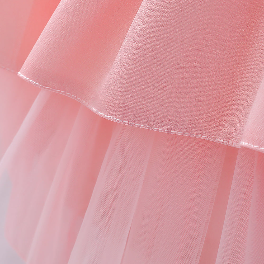 Girls Peach-Coloured Embellished Layered Fit & Flare Midi Dress